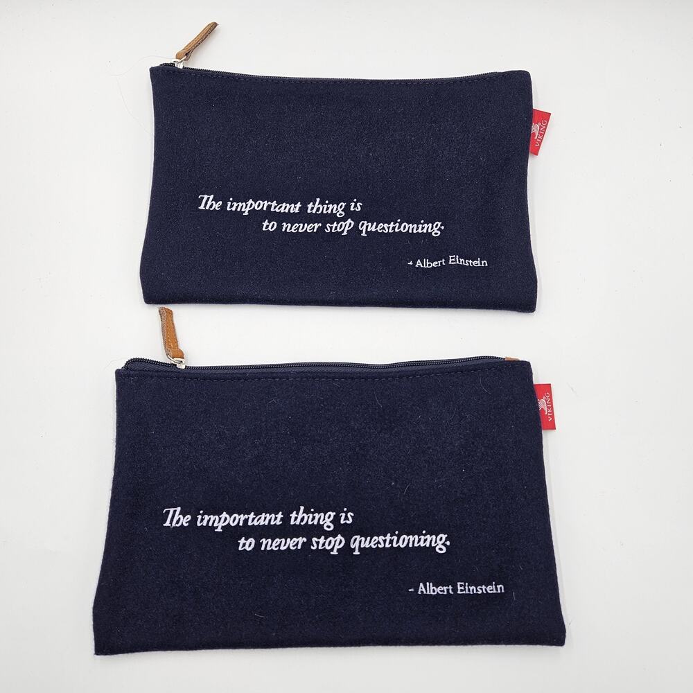 2 Navy Blue Viking Wool Money Bag Travel Bag Pencil Pouch Albert Einstein Quote